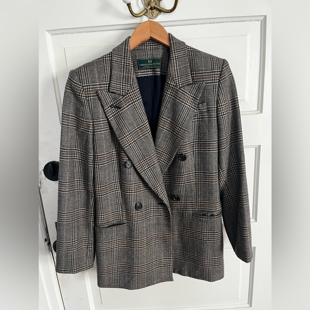 Vintage 100% Pure New Wool Plaid Blazer Embassy Row Petites